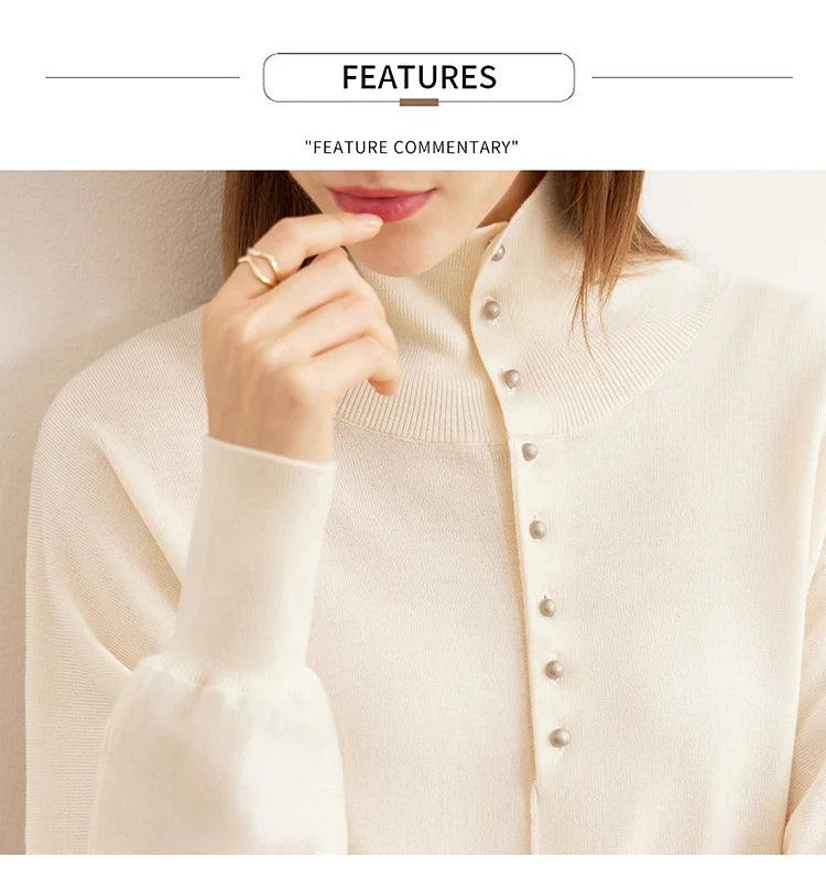 Damen-Rollkragenpullover 100 % Wolle locker Fledermausärmel Herbst