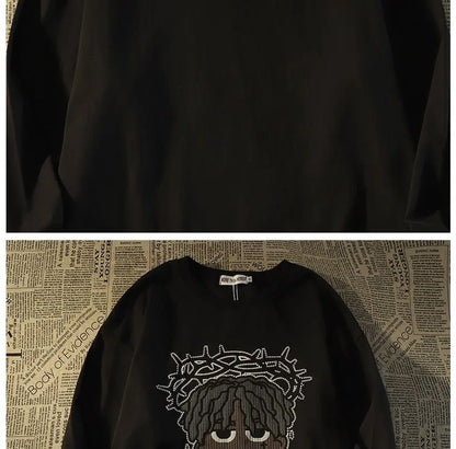 Herren-Pullover mit O-Ausschnitt und Cartoon-Print – warmes, modisches Design für Herbst und Winter