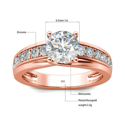 Damen-Moissanit-Ring 1 Karat Rhodium-beschichtetes 925er Silber mit Zertifikat Schmuckstück