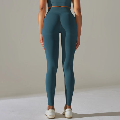 Nahtlose Damen-Leggings, hohe Taille, Push-up, blau, Vorderansicht