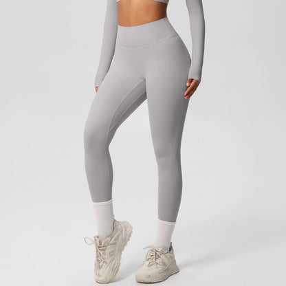 Damen-Yoga-Leggings in Hellgrau, lang, eng anliegend, hoher Bund
