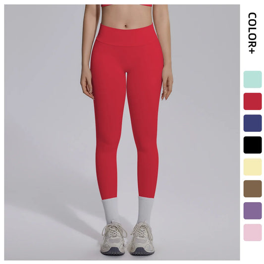 Nahtlose Yoga-Hose für Damen, 7/8-Länge, rot mit weißem Knöchelabschluss