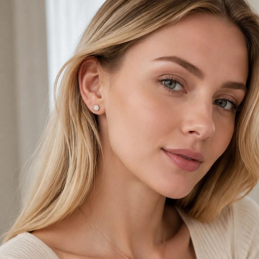 Damen-Ohrstecker Pavé weißer Zirkonia geometrisch aus Sterlingsilber