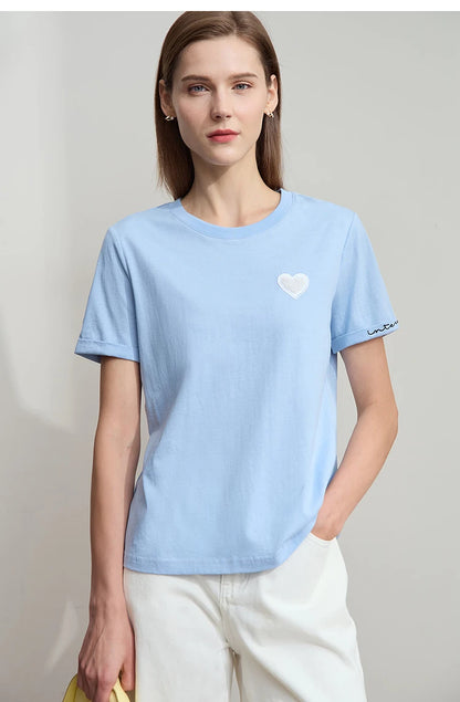 Damen T-Shirt im minimalistischen Stil mit bestickten Liebesperlen für den Sommer