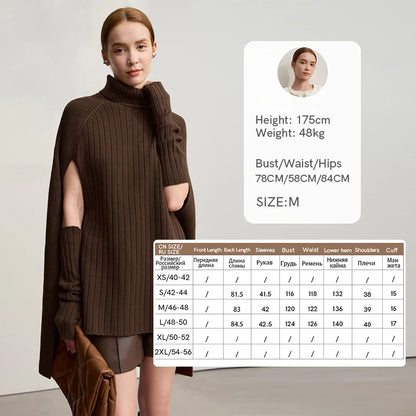 Damen-Rollkragenpullover Cape lang Raglan Streetwear Winter