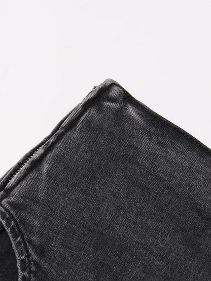Colorblock-Leoparden-Jeans mit Hohldesign für Damen – High-Waist, gespleißte Taschen und weites Bein