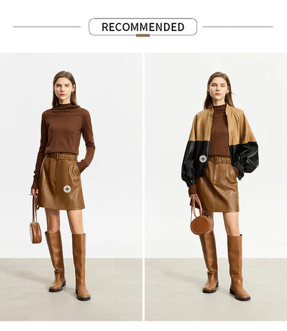 Damen-Kapuzenpullover Wolle Slim Stehkragen-Splicing Büro Herbst-Winter