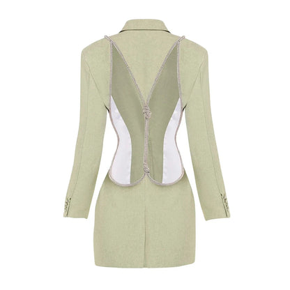 Elegantes Midi-Kleid mit Pailletten und Patchwork, schulterfrei und langärmelig – figurbetontes Design für Damen.