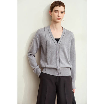 Damen-Strickjacke V-Ausschnitt Patchwork Raglan Wolle-Mix Herbst