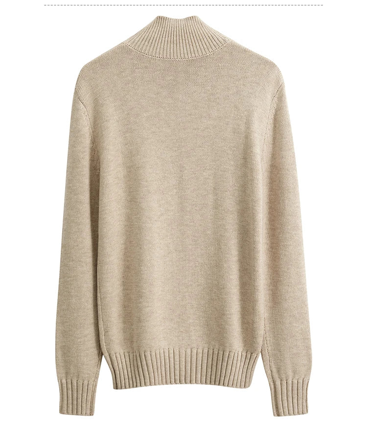 Damen-Strickpullover mit Rippen-Stehkragen, beiger Farbton, Rückansicht