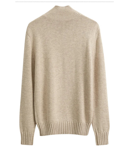 Damen-Strickpullover mit Rippen-Stehkragen, beiger Farbton, Rückansicht