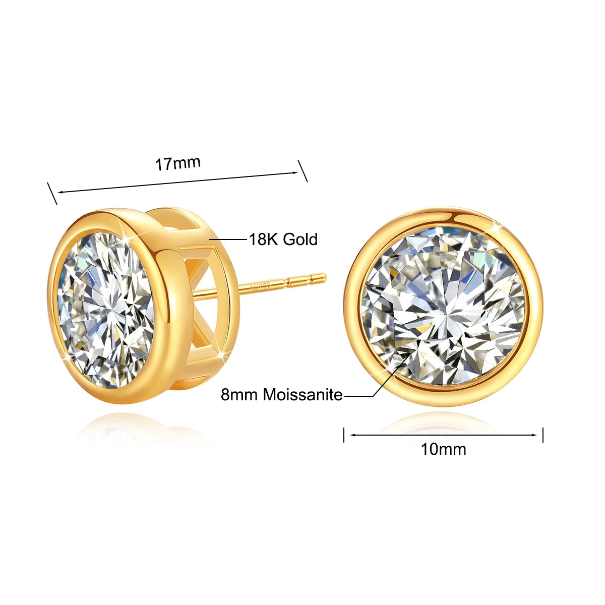Damen-Ohrstecker aus 18K Gelbgold mit Moissanit Hochglanz Elegant für Hochzeit und Alltag