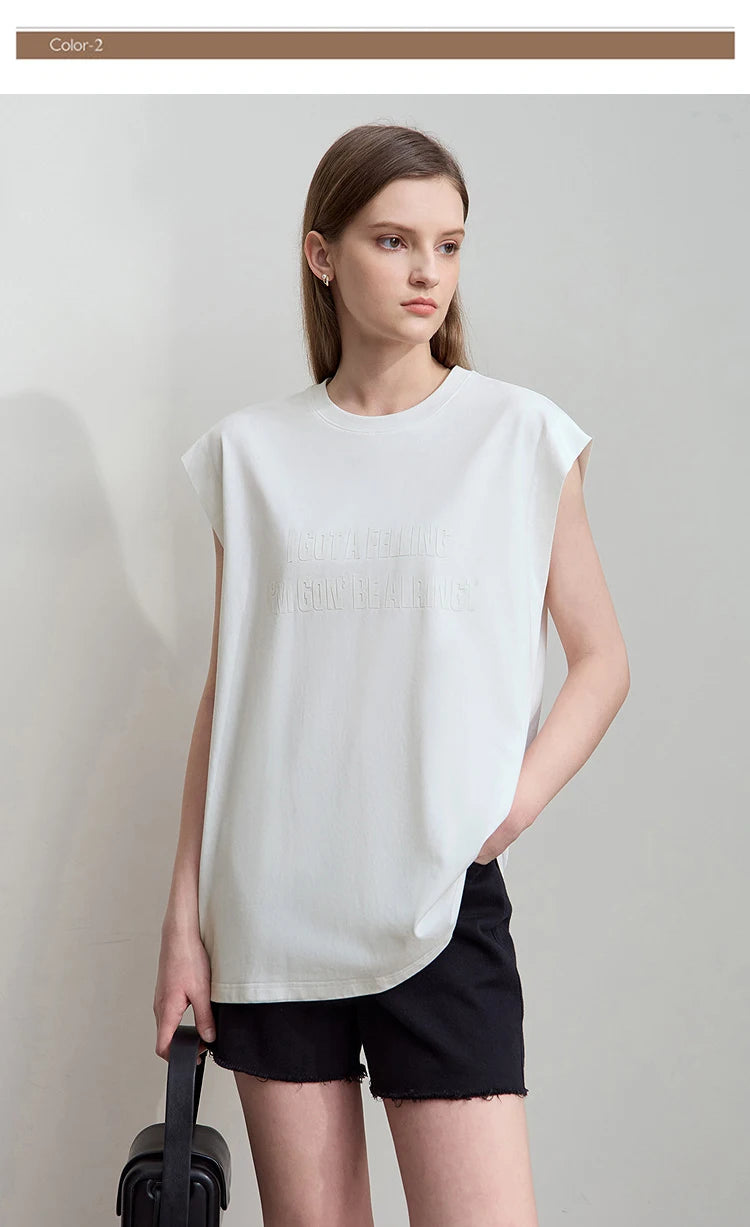 Damen T-Shirt aus Baumwolle mit lässigem O-Ausschnitt und breiten Schultern