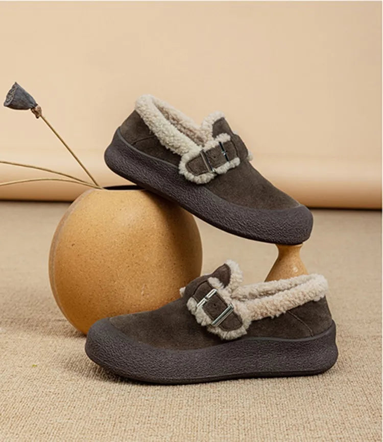 AIYUQI Women Sneakers Winter 2024 New Velvet Genuine Leather Beanie Shoes Women Flat Large Size Women Casual Shoes