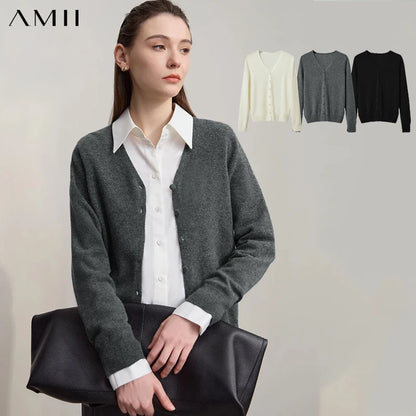 Damen-Strickjacke V-Ausschnitt Wolle lang locker Herbst-Winter