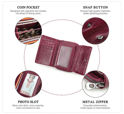 Damen Echtleder Geldbörse Vintage Mode Handtasche Münzfach Geldclip Business