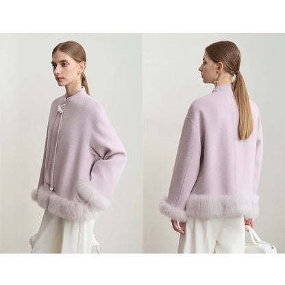 Damen Jacke im chinesischen Stil mit Perle Schnalle und Stehkragen