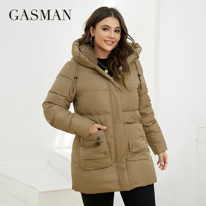 Lange Damen-Winterdaunenjacke mit Reißverschlusstaschen und klassischem Design – Freizeit-Parka in Einheitsgröße