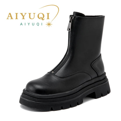 Damen Chelsea-Boots aus Leder, schwarz, seitlicher Reißverschluss, profilierte Plateausohle