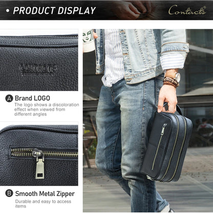 Schwarze Herren-Clutch aus Leder mit Prägung, Reißverschluss und Griffriemen