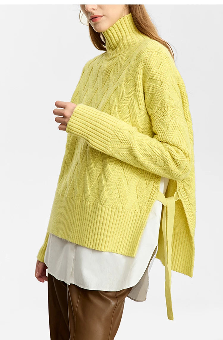 Damen-Rollkragenpullover locker Schnürung Herbst-Winter