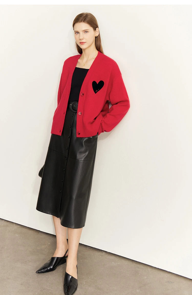 Damen-Strickjacke V-Ausschnitt Wollstickerei locker romantisch Winter