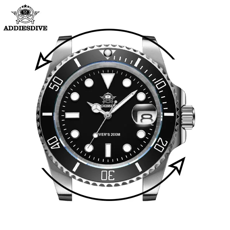 ADDIESDIVE TOP Men Classic Watch 316L Stainless Steel 200M Waterproof C3 Super Luminous Sport Luxury Quartz Watch Reloj Hombre
