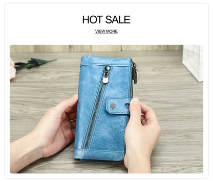 Damen Echtleder Lange Geldbörse Vintage Clutch Reißverschluss Handytasche Kartenhalter