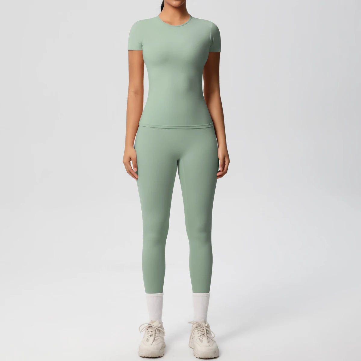 Sport-Crop-Top und Leggings im Set, mintgrün, kurzarm, slim fit