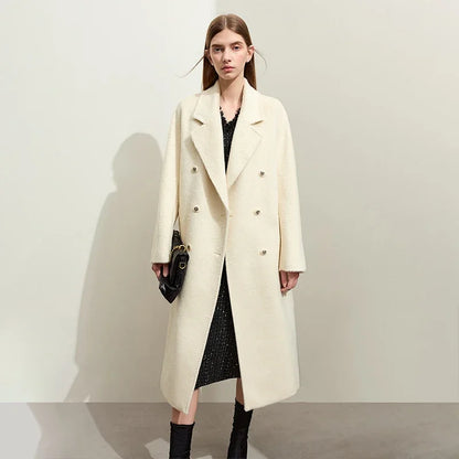 Damen Wollmantel im minimalistischen Stil mit Winter-Reverskragen und Gürtel