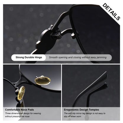 Damen-Sonnenbrille oval übergroß Retro Metall UV400 Geschenkbox