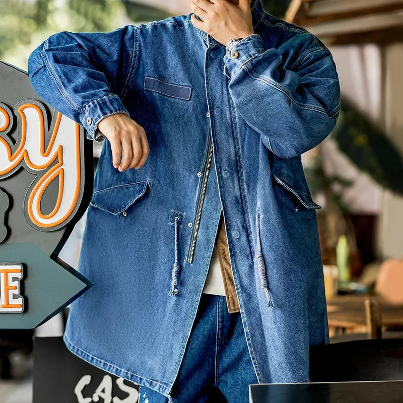 Retro M65 Denim Fischschwanz Trenchcoat – Stilvoller Lässiger Look