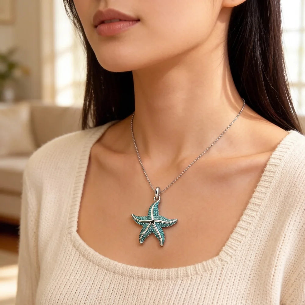 Damen-Charm-Anhänger blauer Meeresstern Tiefsee aus Sterlingsilber