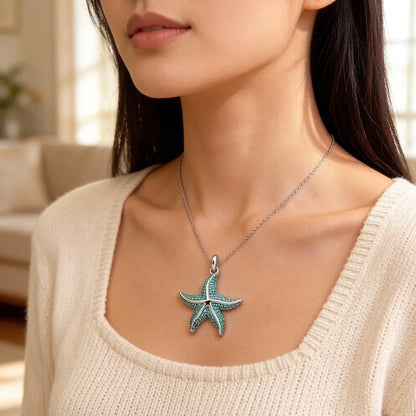 Damen-Charm-Anhänger blauer Meeresstern Tiefsee aus Sterlingsilber