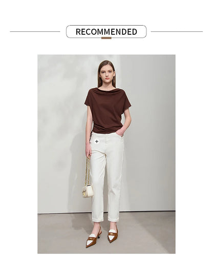 Damen T-Shirt aus Modal-Baumwolle mit kurzen Rotator-Ärmeln und Swing-Neck