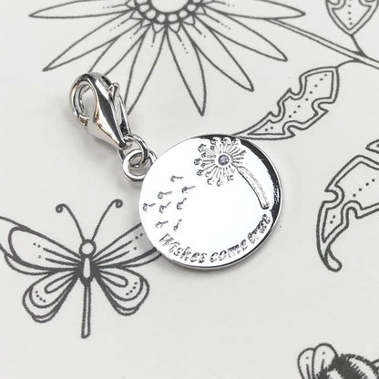 Damen-Charm-Anhänger Löwenzahn Wunsch träumerisch aus Sterlingsilber