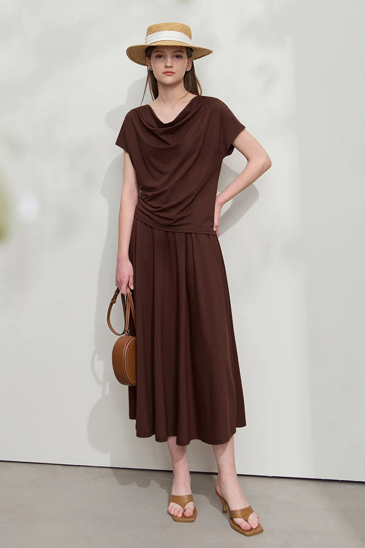 Damen T-Shirt-Rock Set mit solidem Swing-Kragen für den Sommer