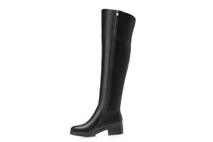 AIYUQI Women's Over Knee Boots Winter Fashion Middle Heel Fur Long Boots Women Genuine Leather Rider Boots Ladies