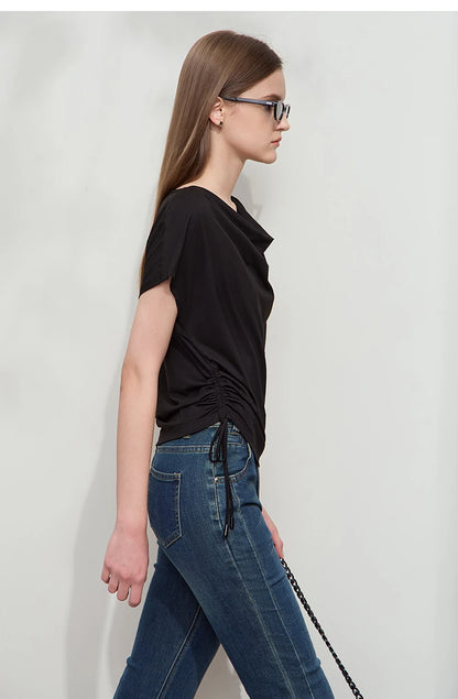 Damen T-Shirt aus Modal-Baumwolle mit kurzen Rotator-Ärmeln und Swing-Neck