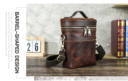 Braune Ledertasche für Herren, kleine Crossbody, Reißverschluss vorn und Schulterriemen