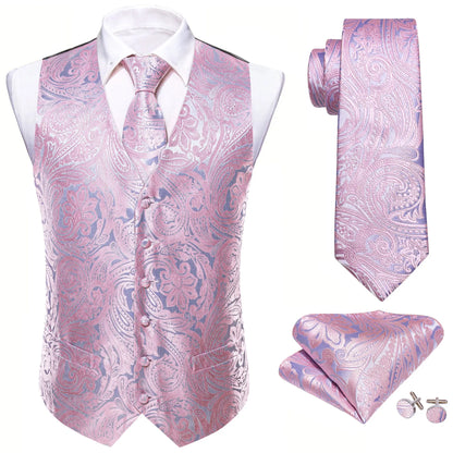 Herrenweste-Set Paisley-Jacquard in Helllila/Rosé, mit Krawatte und Einstecktuch