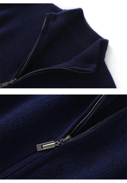 Stehkragen Reißverschluss Strickjacke Pullover Herrenmantel Business Casual Herbst Winter neue reine Wolle Strickjacke Männer Doppeltaschen