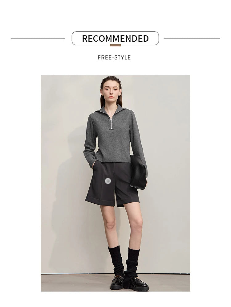 Damen-Rollkragenpullover Wolle gerade einfarbig minimalistisch Herbst