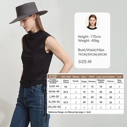 Damen T-Shirts im Sommer-Stil mit solidem ärmellosem Rollkragen für Büro