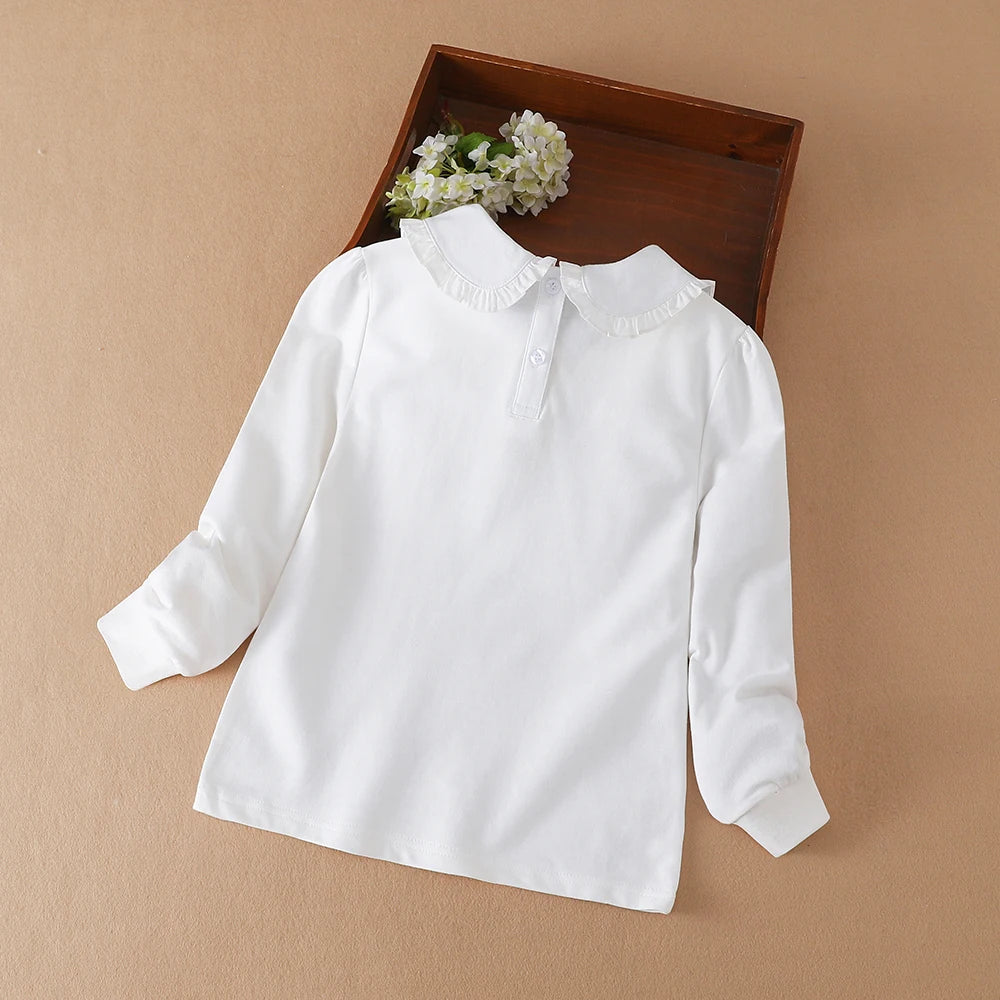 Mädchen bestickter Puppen kragen dünnes Basic-T-Shirt für Frühling und Herbst Kinder Polo Baumwolle Kleidung