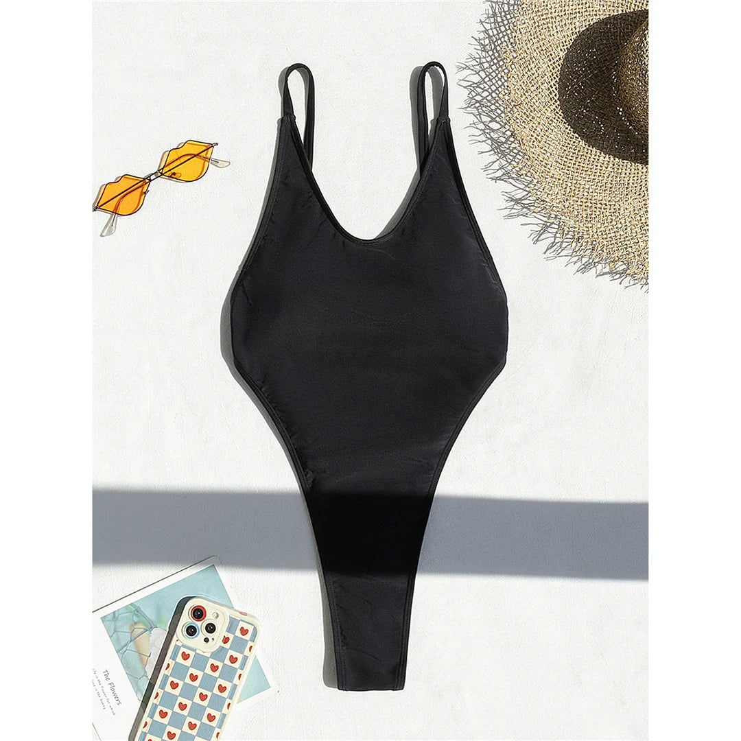 Damen Badeanzug hoher Beinausschnitt Monokini Micro Tanga rückenfrei