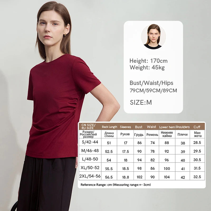 Damen T-Shirt mit Rundhalsausschnitt und gebrochenen Falten aus Modal-Baumwolle