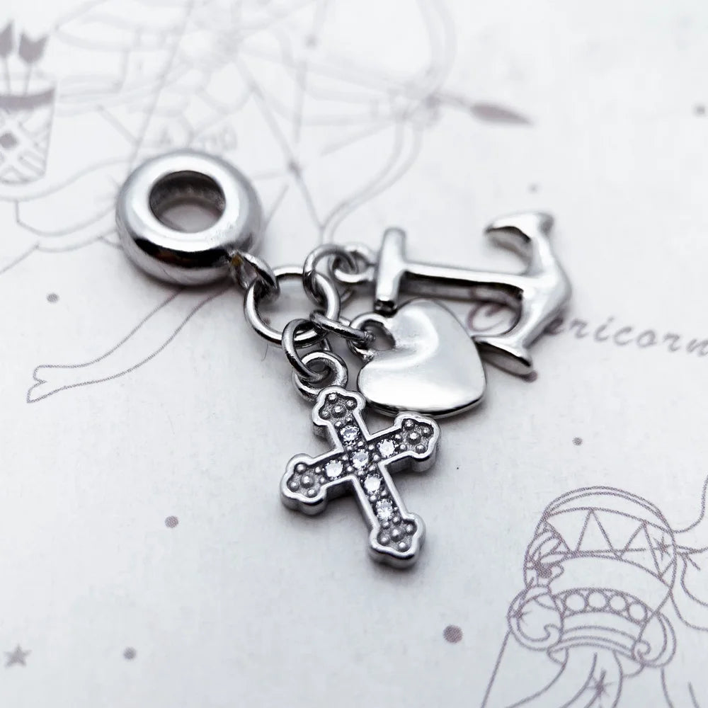 Damen-Charm-Anhänger Glaube Hoffnung Liebe Herz Anker aus Sterlingsilber
