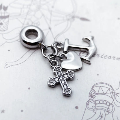Damen-Charm-Anhänger Glaube Hoffnung Liebe Herz Anker aus Sterlingsilber