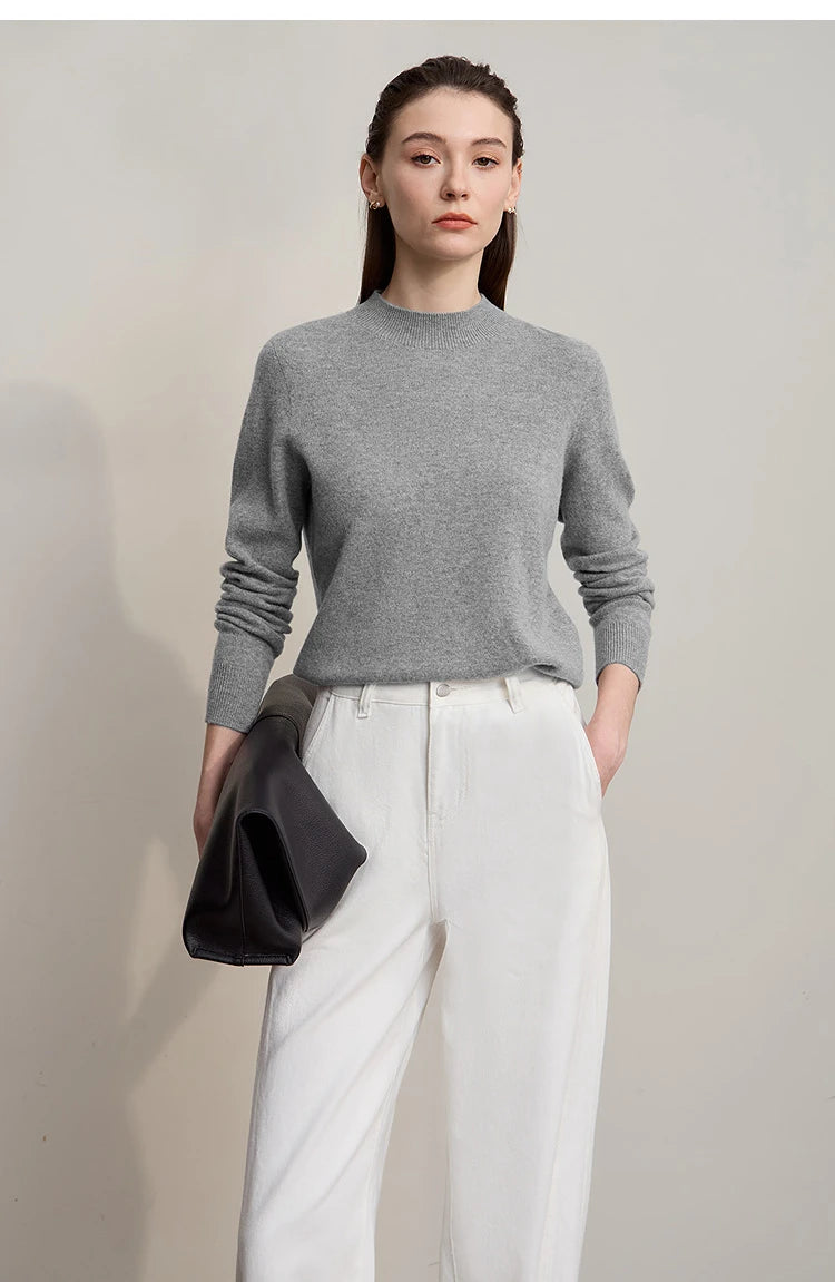 Damen-Rollkragenpullover Wolle-Kaschmir locker Herbst